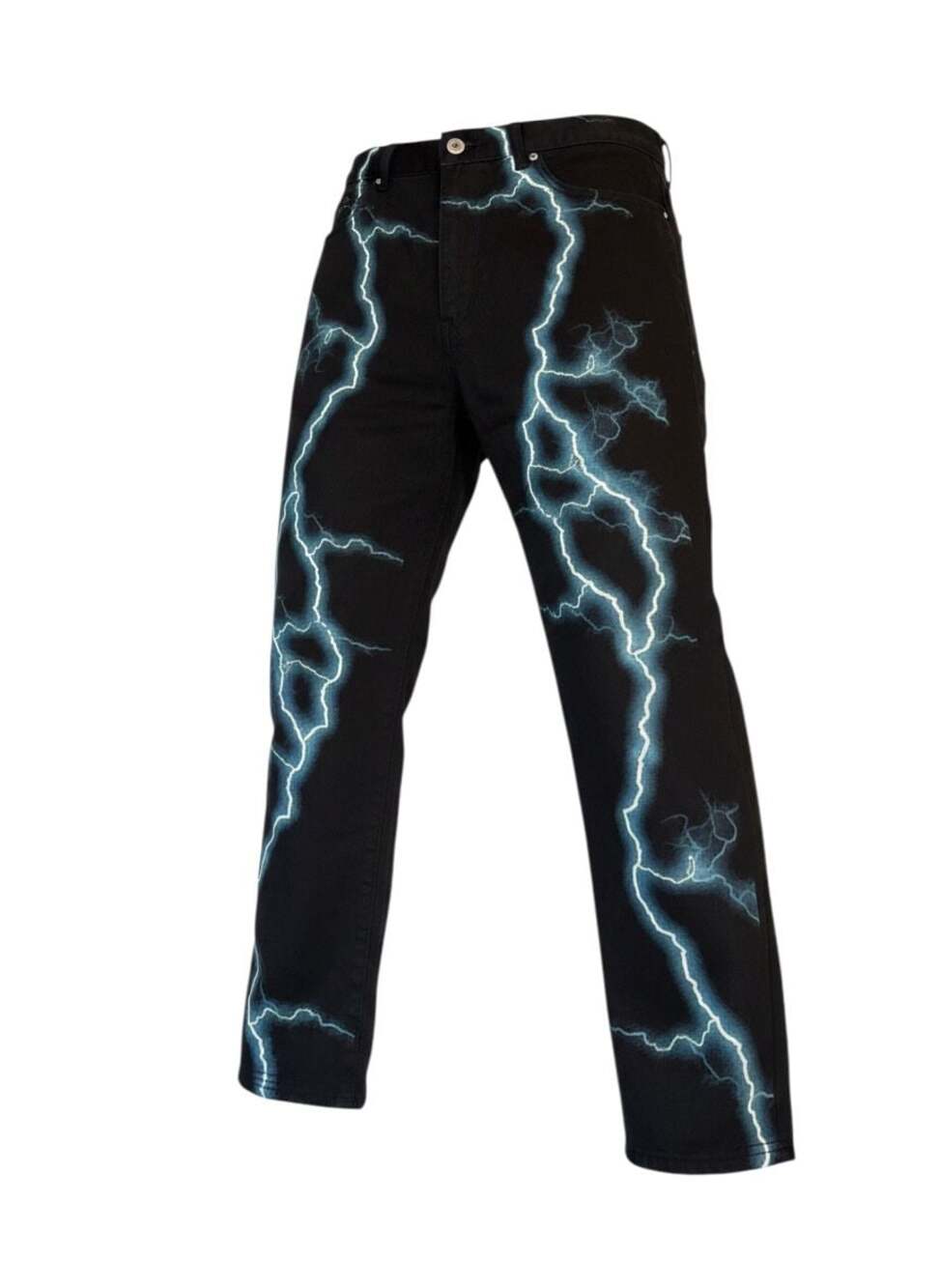 Loiter NYC Men's Lightning Print Black Denim Jeans